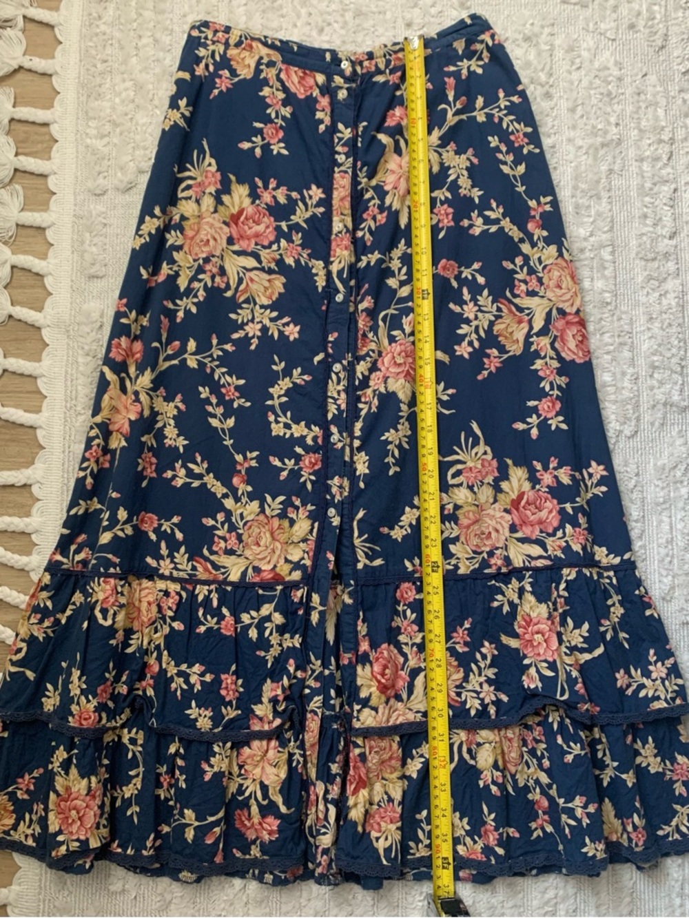 Ralph Lauren Navy Floral Maxi Skirt with Pink and Cream Blooms 100% Cotton - Picture 6 of 10